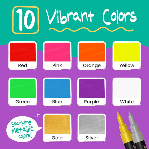 Extra Fine Tip Liquid Chalk Markers (10 Pack) with Gold & Silver - Erasable Dry Erase Marker Pens for Blackboard, Windows, Chalkboard Signs, Bistr...