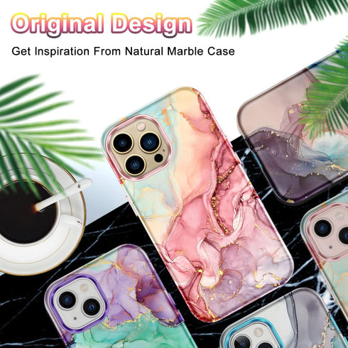 Btscase Compatible with iPhone 13 Pro Max Case 6.7 Inch 2021,Marble Pattern 3 in 1 Heavy Duty Shockproof Full Body Rugged Hard PC+Soft Silicone Dr...