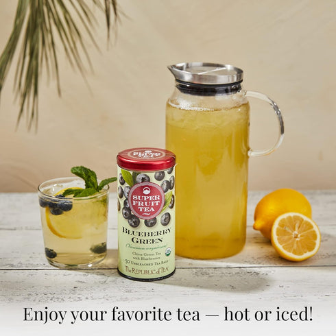 The Republic of Tea Organic Blueberry Green Superfruit Tea, 50 Tea Bag Tin...