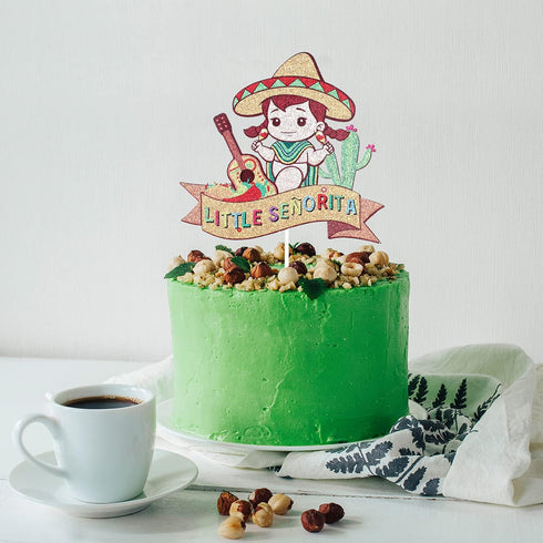 Little Senorita Birthday Cake Topper - Girl Baby Shower - Gender Reveal Baby Senoria On Her Way - Glitter Sombrero Mexican Fiesta Party Decoration...