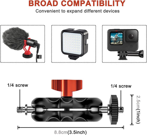 Super Clamp Camera Mount with Double Ball Head Adapter - Compatible with Canon Nikon DSLR, Gopro, LED Lights, Ronin-M/MX, Freefly MOVI - 360° Rota...