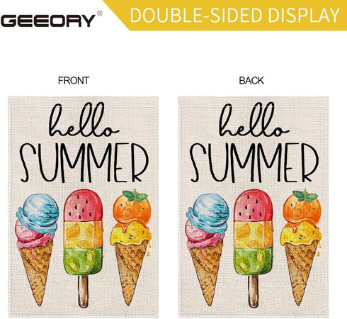 Hello Summer Garden Flag 12.5 x 18 Inch, Ice Cream Popsicle Double Sided Decorative Flag for Outside Yard Lawn Outdoor Decoration GB042-12...