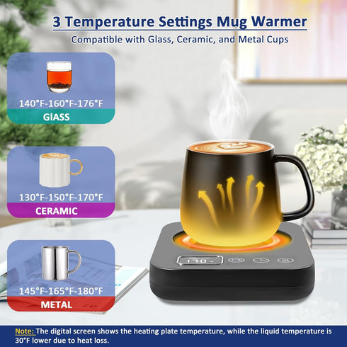 Coffee Mug Warmer - 30W Smart Coffee Mug Warmer for Desk with Temp display & 2-12H Timer, Auto Shut Off & Gravity Sensor Coffee Cup Warmer with 3 ...