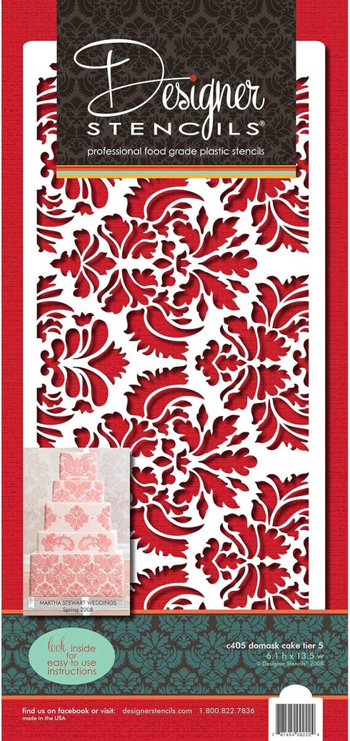 Designer Stencils C405 Damask Cake Tier 5 Cake Stencil, Beige/semi-transparent 3.1" x 13.5"...