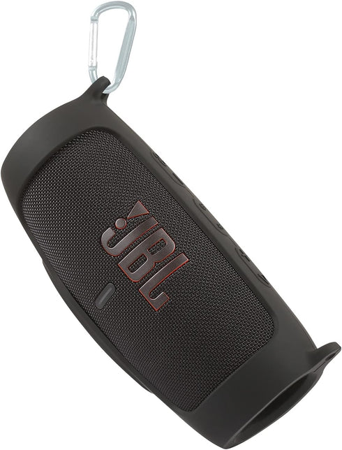 for JBL Charge 5 Waterproof Bluetooth Speaker Silicone Cover Case, Portable Silicone Travel Case with Carabiner, Protective Skin Case (Black Case)...