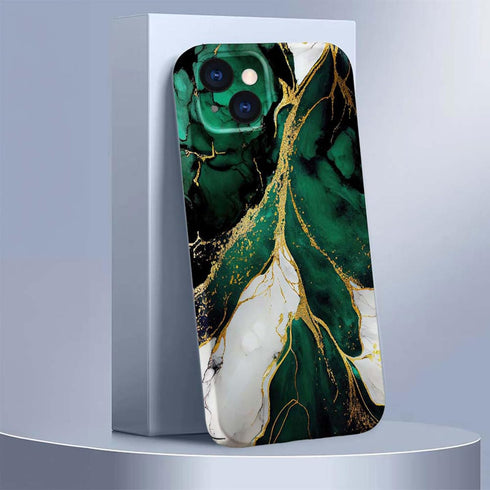 Case Compatible with iPhone 13 Case,Golden Green Marble 3D Design Phone Case,Stylish Durable Shockproof Raised Bumper Corners Case for 13 6.1 inch...