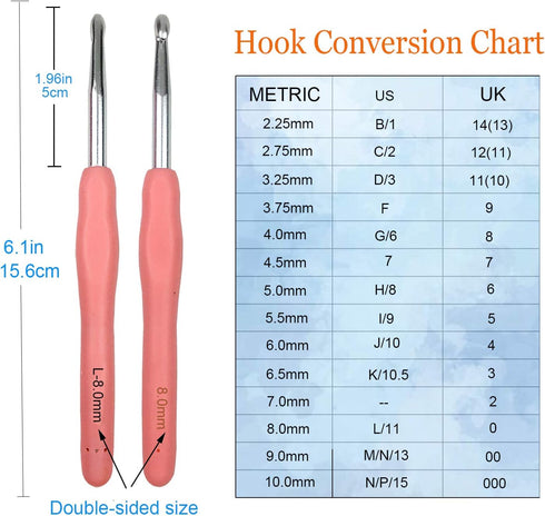 Mdoker Extra Long Crochet Hooks,Large Size L/11(8.0mm) Crochet Needles,Ergonomic Grip Soft Handles for Handmade DIY Crocheting,Perfect for Arthrit...