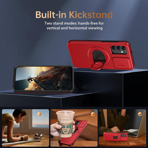 FUNMIKO for Samsung Galaxy S20 FE Case with Sliding Camera Lens Cover and Glass Screen Protector - Magnetic Kickstand - Shockproof Protective Phon...
