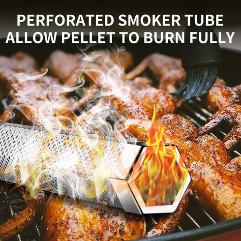 Hexagon Pellet Smoker Tube,12 inch Stainless Steel BBQ Wood Pellet Tube Smoker for Cold/Hot Smoking,5 Hours of Billowing Smoke-for Any Grill or Sm...