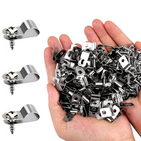 Wire Fence Clips-100 Pcs Fence Wire Clamps with 100Pcs Screws Stainless Steel Agricultural Fencing Mounting Clips Fit 12-16 Gauge Welded Wire to W...