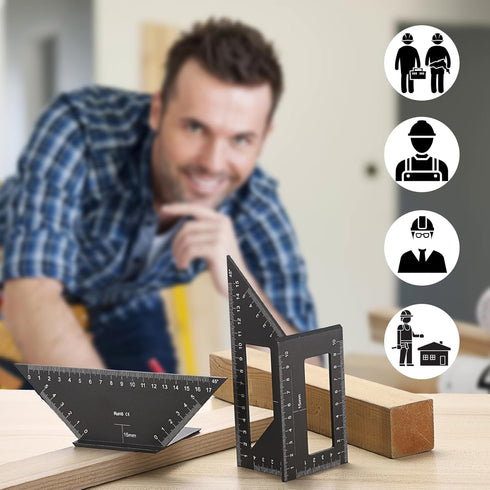 Sumnacon 3D Measuring Ruler Set of 2 45/90 Degree Layout Measuring Tool for Drawing Angle Line Aluminum Alloy Square Ruler for Woodworking Precise...