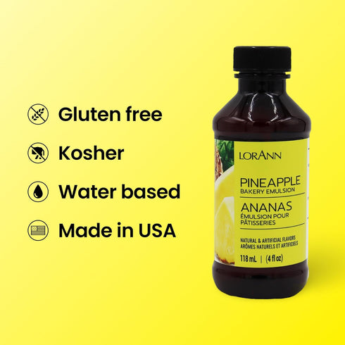 LorAnn Pineapple Bakery Emulsion, 4 oz - Intense Pineapple Flavor Extract for Baking, Cookies, Frosting, Ice Cream, Pineapple Pie, Smoothies and B...