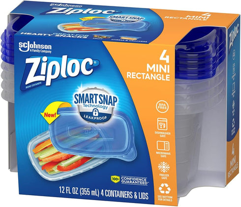 Ziploc Container, Medium Rectangle, 1.5 Cups, 4 Count (Pack of 1)...