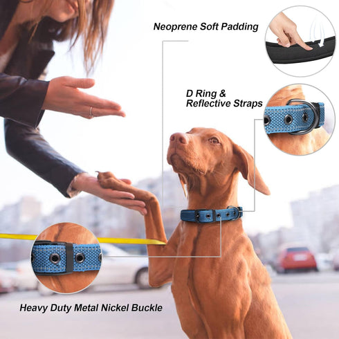 PetiFine Neoprene Padded Dog Collar, Heavy Duty Comfort Dog Collar with Durable Metal Buckle, Reflective Adjustable Belt Buckle Dog Collars for Sm...