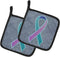 Caroline's Treasures AN1217PTHD Teal, Pink and Blue Ribbon for Thyroid Cancer Awareness Pair of Pot Holders Kitchen Heat Resistant Pot Holders Set...