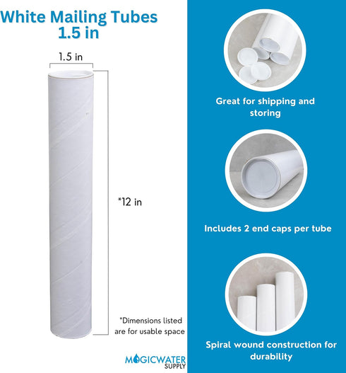 MagicWater Supply Mailing Tube - 1.5 in x 12 in - White - 6 Pack - for Shipping and Storage of Posters, Arts, Crafts, and Documents...