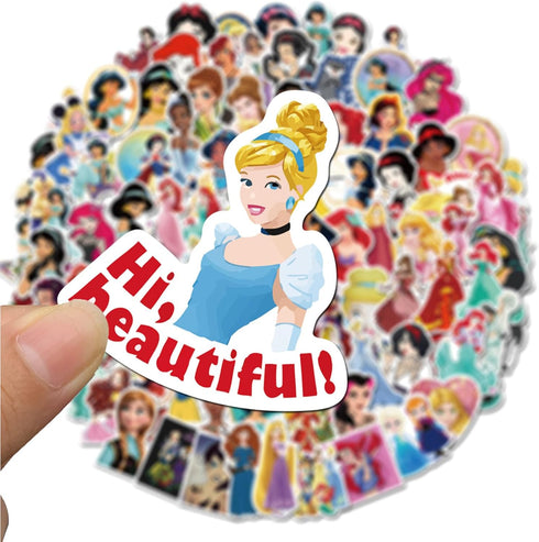 100pcs Cute Princess Stickers for Girl, Disney Cartoon Princess Stickers for Teen Kids Water Bottle, Skateboard, Phone, Laptop, Bicycle, Travel Ca...