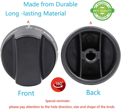 Reyhoar PA010034 Black Top Burner Range Knob Replacement for Viking Ranges VGIC305-4BSS VGIC485-6GSS Replaces PA010034, VKNPA010034
