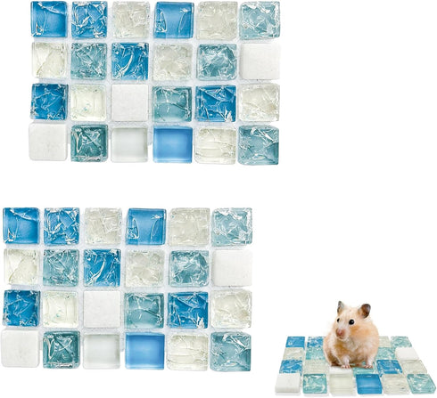 Crystal Hamster Cooling Pad, Scalable Quartz Glass Ice Crack Small Animal Bed for Summer, Small Pet Cooling Pad for Dwarf Hamster (Blue, M,6 * 10c...