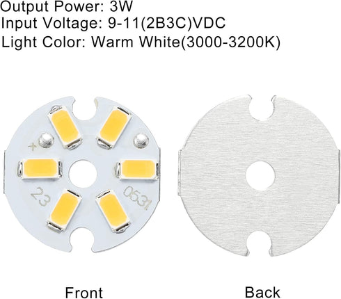 MECCANIXITY COB LED Light Chip Bead 3W 120lm 3000-3200K 23mm 9-11VDC Energy Saving Bulb for Spotlight Floodlight Replacement Warm White 5Pcs...