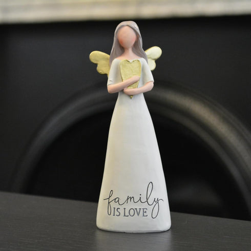 Blossom Bucket Family is Love Heart Soft Cream 6 inch Resin Stone Collectible Angel Figurine...