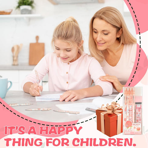 Pink Peach Mechanical Pencil Set, 4pcs Cute Mechanical Pencils with A Tube of 0.5MM Pencil Refills & Top Erasers Aesthetic School Supplies Back to...