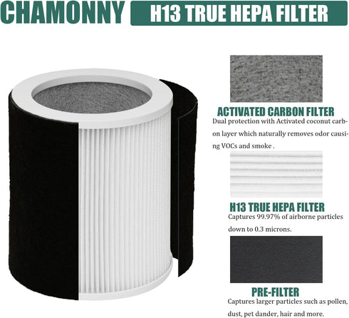 H-HF400-VP Filter Replacement, Compatible with Hunter H-HF400-VP, H-PF400 and Hunter HP400 Cylindrical Tower Air Purifier, 1 True HEPA Filter + 4 ...