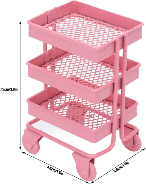 1:12 Miniature Dollhouse Handcart Mini Shopping Cart 3 Layers Storage Display Shelf with Wheels Kitchen Furniture Decoration(Pink)...