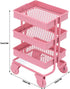 1:12 Miniature Dollhouse Handcart Mini Shopping Cart 3 Layers Storage Display Shelf with Wheels Kitchen Furniture Decoration(Pink)...