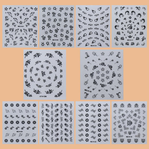 30 Sheets Black Flower Nail Stickers 3D Adhesive Nail Floral Stickers Black Multi-Design Flower Nail Decals for Floral Nail Supplies Nail Art Desi...