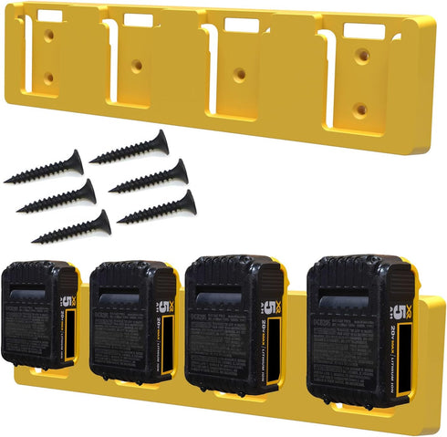 Battery Rack Compatible DeWalt 20V Battery Holder, Mount 4 Slot Bulk Battery Garage Tool, Dewallt 20v Tools, Wall Display Hook Holder (Yellow-1pc)...
