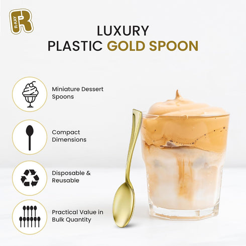 100 Pack Gold Small Spoons - 4 Inch Gold Mini Spoons - Heavy duty Mini Spoons For Dessert, Ice Cream, Tastings, Cocktails, BPA Free Dessert Spoons...