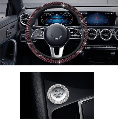 Bling Car Steering Wheel Cover, Crystal Glitter Rhinestone Wheel Protector for Vehicle, Universal Automotive Interior Decorative Accessories with ...