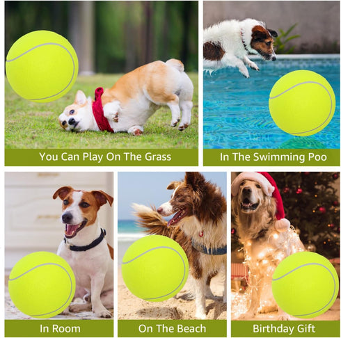 Pomeat 2 PCS Gaint Tennis Ball for Dogs, 9.5" Inflatable Large Tennis Balls Pet Chew Toy, Inflatable Rubber Non-Toxic Pet Toy Balls with Pump & Ne...