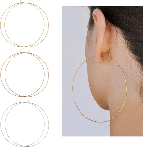 1mm Thin Extra Large Hoop Earrings?3 Pairs Set 90mm Huge Gold Hoops 18k Gold Plated Stainless Steel Big Gold Hoop Earrings for Women Girls...