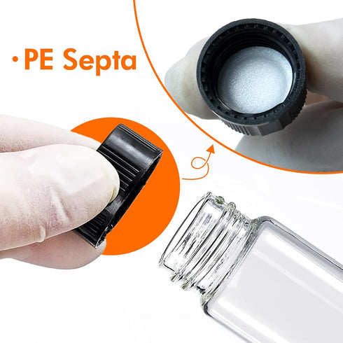 20PCS 10ML 0.34OZ Clear Small Liquid Sample Glass Vials with Screw Caps, 22mmx 52mm Leak-Proof Vial, 18-400 Black Screw Cap with PE Liners for Lab...