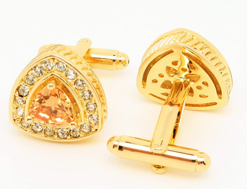 14K Gold Plated Triangle Gem Stone Cufflinks for Men Wedding Dress Men Crystal Cufflink for Shirt Party Birthday Anniversary Dress...