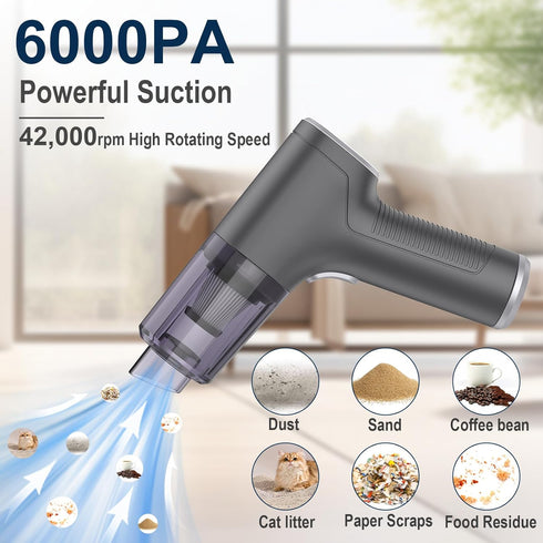 Small Car Vacuum Cordless, Mini Handheld Vacuum 6000PA Suction,3 in 1 Portable Vacuum Cleaner & Air Duster & Pump,Mini Car Vacuum Cleaner Recharge...