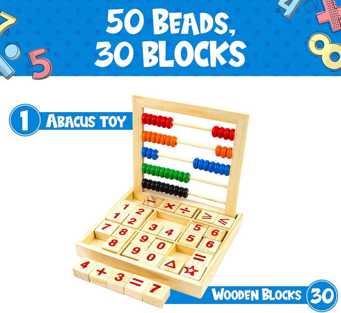 Toysery Abacus for Kids Math Counters, Wooden Educational Counting Toy, Toddler Blocks Kindergarten Toys, Toddler Blocks Wooden Toys, 50 Beads and...