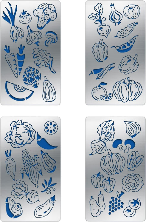 FINGERINSPIRE 4 Pcs Vegetables Fruits Theme Metal Journal Stencil Metal Painting Template Stainless Steel Multifunctional Planner Metal Stencils T...