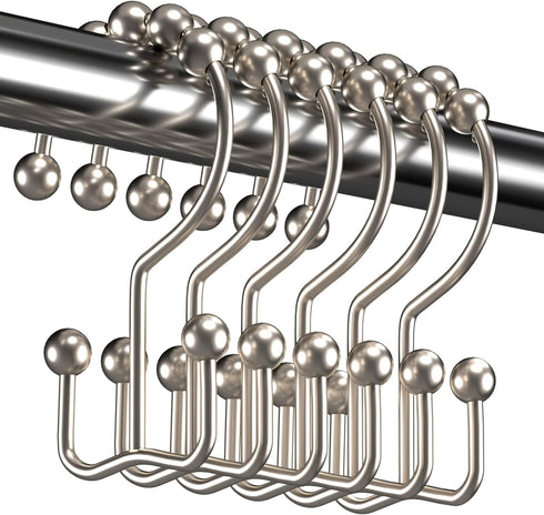 Titanker Shower Curtain Hooks Rings, Rust Resistant Metal Double Glide Shower Hooks Rings for Bathroom Shower Rods Curtains, Set of 12 Hooks - Nic...