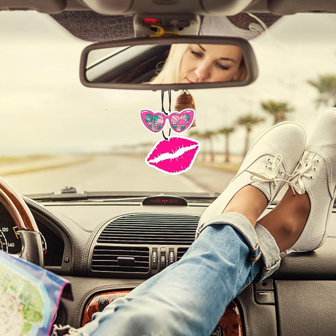 Car Air Fresheners Pink Car Interior Accessories Cute Car Air Fresheners Hanging 9Pcs Car Mirror Accessories Different Scents Vanilla New Car Blac...