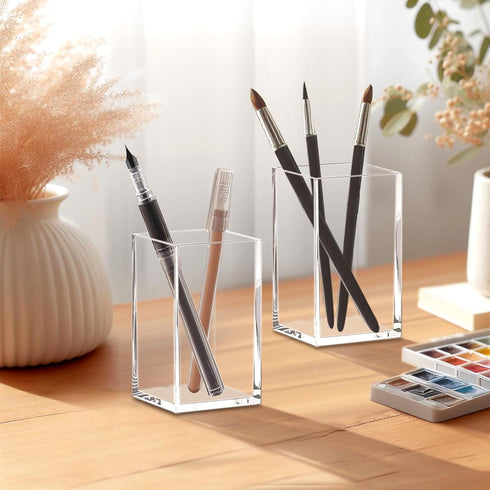 Amazing Abby - Penelope - 2-Pack Pen Holder, Acrylic Pen Holder, Clear Plastic Organizer for Office Supplies, Perfect Office Desktop Storage Solut...