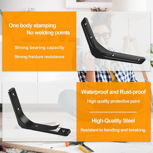 4 PCS Iron Wall Shelf Bracket, 6 x 5 Inch Heavy Duty Shelf Support Bracket Decorative Joint Angle Bracket, Matte Black...