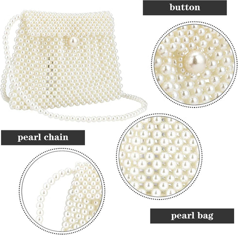 Women Shoulder Bag Pearl Purse Tote bag Handmade Tote Bag Weave Beaded Bag Clutch Evening Party Bag...