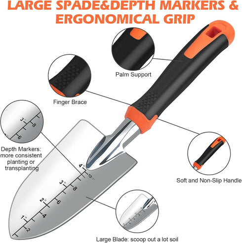 Garden Shovel with Measurement Mark, Sturdy Heavy Duty Gardening Tool Trowel/Hand Shovel/Garden Spade, Ergonomic Handle with Giftable Package...
