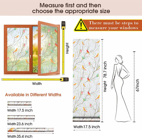 Coavas Privacy Window Film Non-Adhesive Translucent Bird Window Film Decorative Glass Film Static Cling Film Bird Windows Stickers for Home Office...