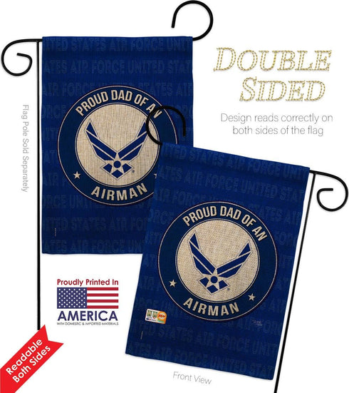 Breeze Decor Proud Dad Airman Burlap Garden Flag Armed Air Force USAF United State American Military Veteran Retire Official House Decoration Bann...