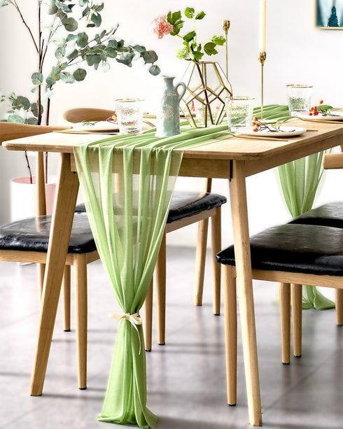 BOXAN Elegant 30x120 Inch Sage Green Sheer Table Runner 10Ft Chiffon Like Overlay for Bohemian Woodland Greenery Wedding Shower Party Decor, Chic ...