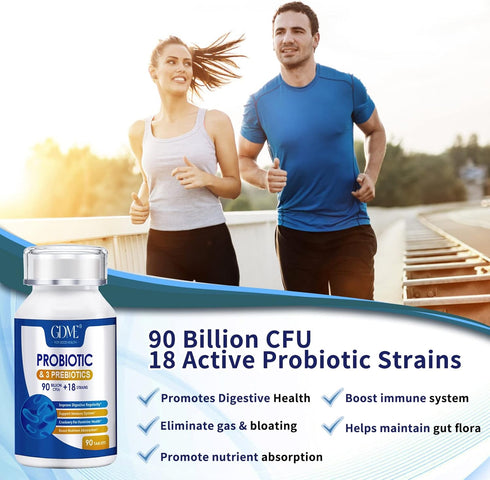 Probiotics 90 Billion CFU 18 Strains, Contains 3 Prebiotics, for Men & Women, Once Daily Probiotic Dietary Supplement, Boosts Digestive and Immune...